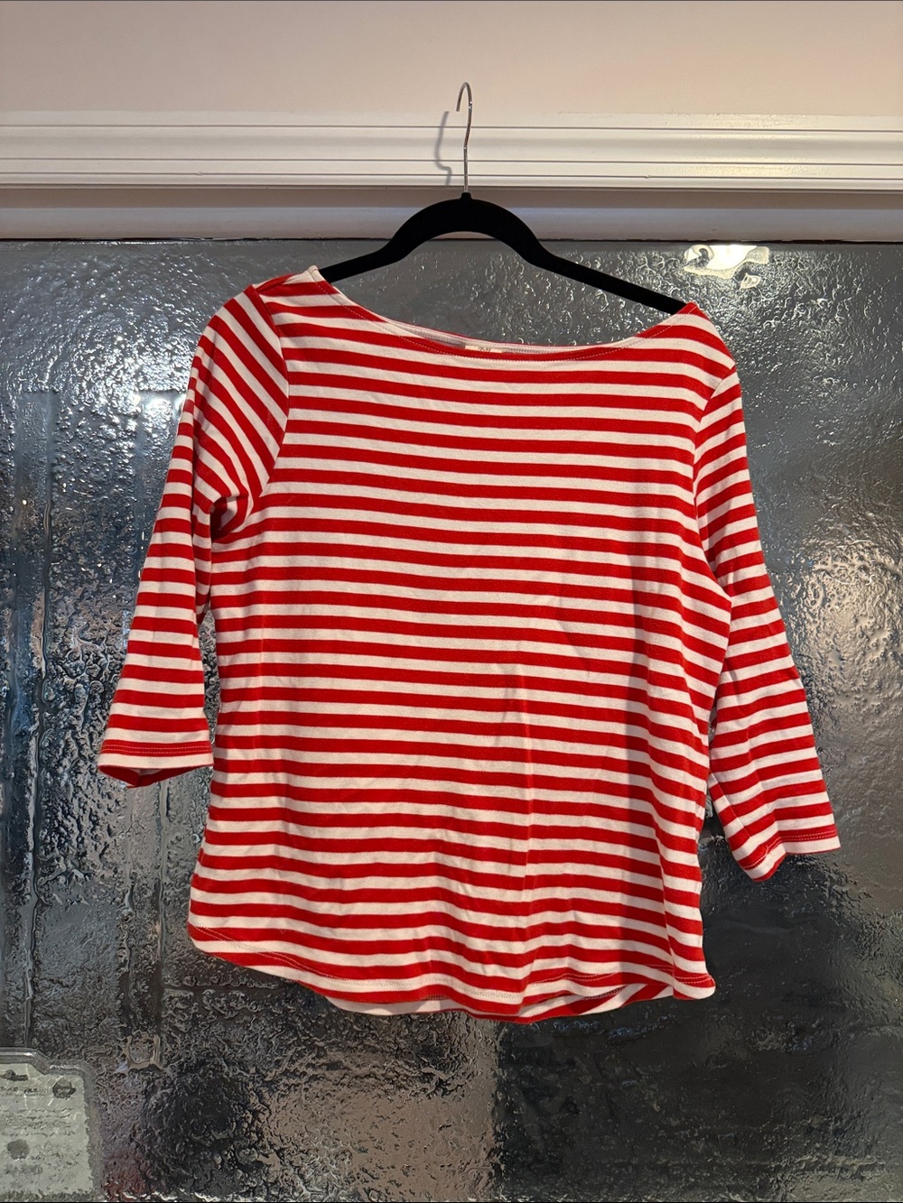 Striped Red & White Boatneck Women's Top